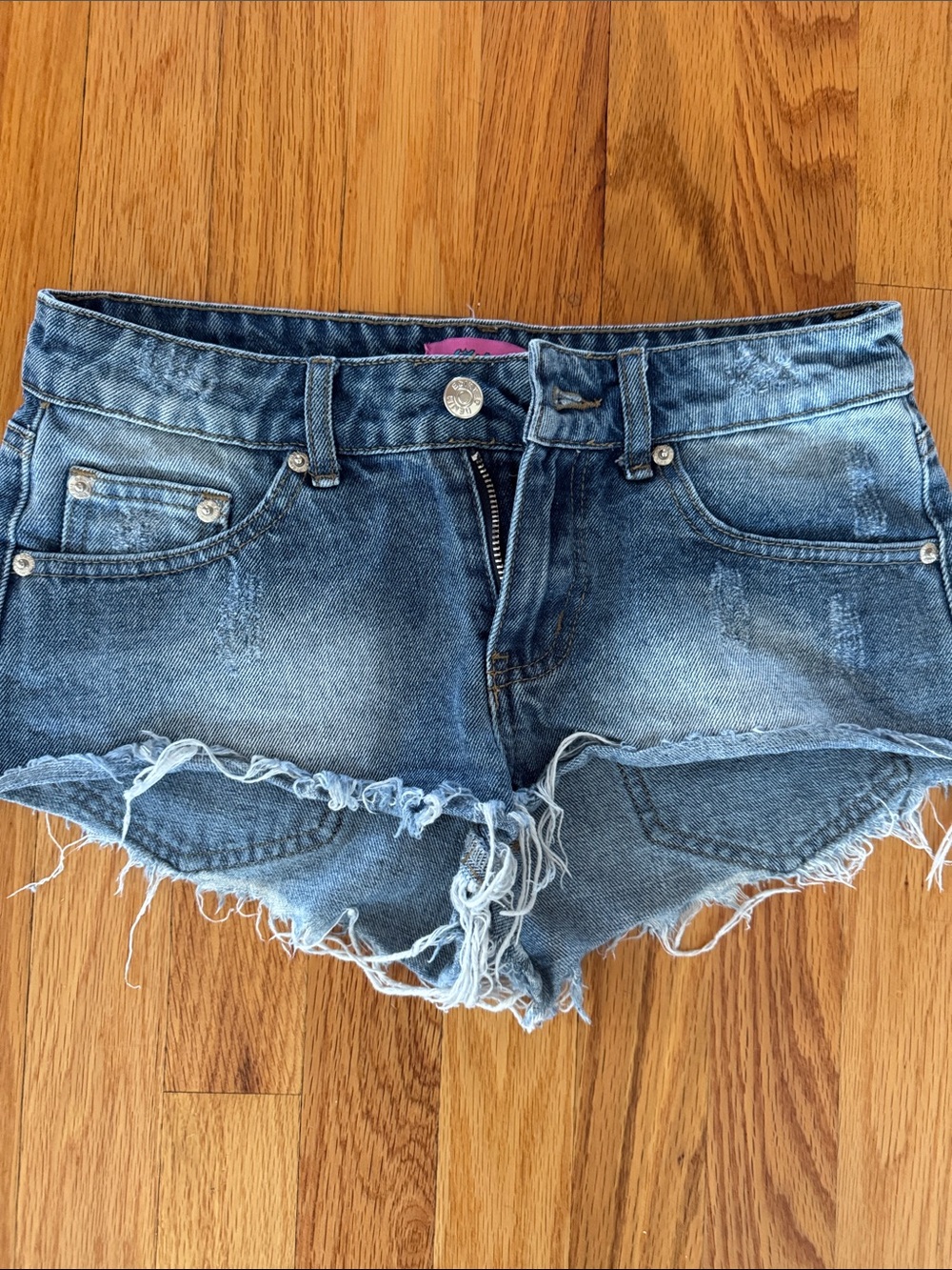 Edikted Faded Blue Distressed Denim Cutoff Shorts